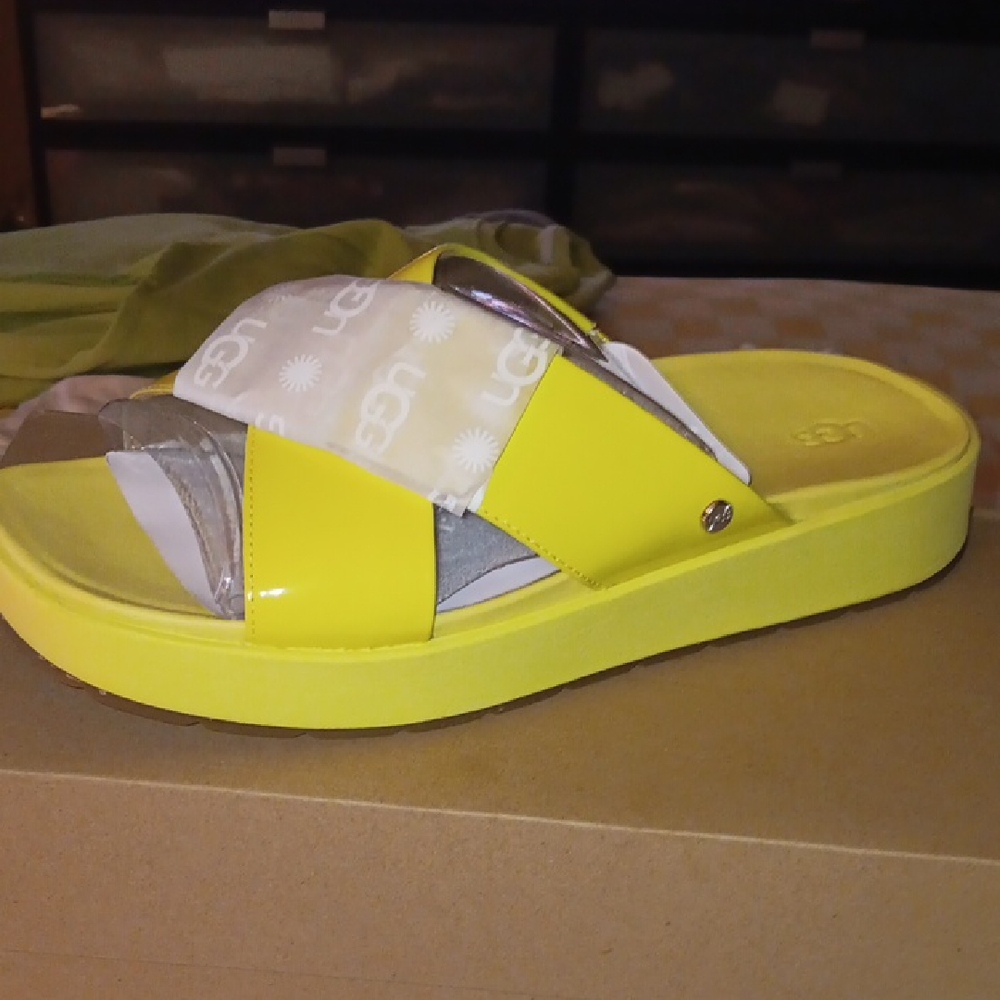 UGG Neon Yellow Slide Sandals